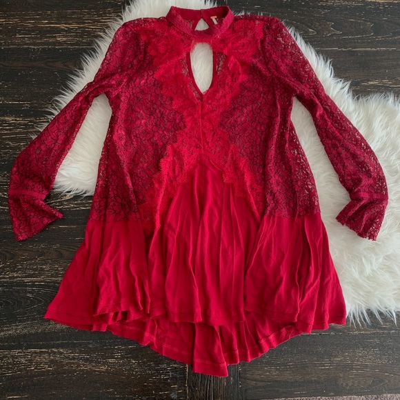 Free People Dresses & Skirts - Free people raspberry lace dress tunic